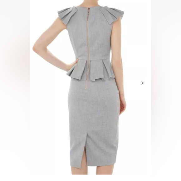 Ted Baker Daizid Peplum Dress Womens Gray Textured Midi Pleated Size 2 (US 4-6) - Picture 3 of 8